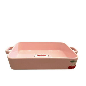 BAKESHOP Pink Cherry Rectangular Casserole Baking Dish 10x16  Oven Safe NEW